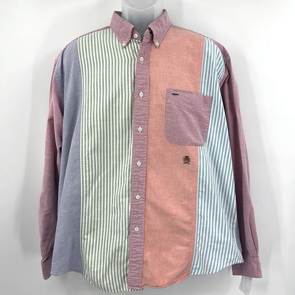 Tommy Hilfiger Multi Color Y2K Button Up Sz‎ L - Picture 1 of 5